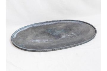 平安金龍堂作　楕円　どっしりとした佇まいが風格漂う銅水盤(盆栽、盆景、水石、花器、木箱付き)(R-075237)