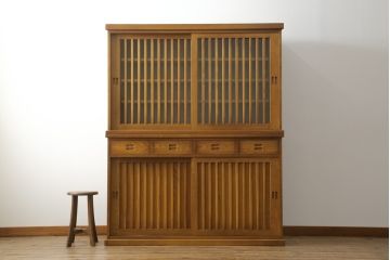 中古　美品　民芸家具　ナラ材　和光　北樹　150N　上質な和の空間づくりにおすすめの水屋箪笥(食器棚、戸棚、収納棚、キャビネット)(R-075267)