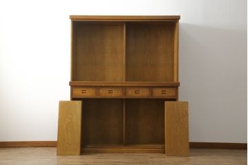 中古　美品　民芸家具　ナラ材　和光　北樹　150N　上質な和の空間づくりにおすすめの水屋箪笥(食器棚、戸棚、収納棚、キャビネット)(R-075267)