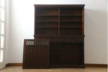 中古　民芸家具　和光　北樹　水屋150K　カバ材　落ち着いた木の色味がシックな雰囲気を醸し出す水屋箪笥(食器棚、戸棚、収納棚、キャビネット)(R-075340)