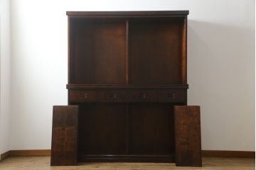中古　民芸家具　和光　北樹　水屋150K　カバ材　落ち着いた木の色味がシックな雰囲気を醸し出す水屋箪笥(食器棚、戸棚、収納棚、キャビネット)(R-075340)