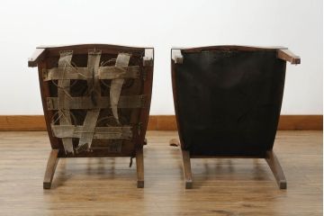 和製アンティーク　マホガニー材　大正ロマン　クラシカルな佇まいが魅力的な古い洋館の象嵌入りチェア2脚セット(ダイニングチェア、椅子、イス)(R-075341)