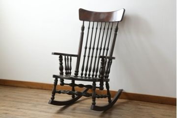 和製ビンテージ　希少な廃番品　松本民芸家具　木の味わいと職人の技が楽しめる304F型ロッキングチェア(板座チェア、アームチェア、イス、揺り椅子、ヴィンテージ)(R-075343)