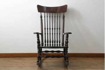 和製ビンテージ　希少な廃番品　松本民芸家具　木の味わいと職人の技が楽しめる304F型ロッキングチェア(板座チェア、アームチェア、イス、揺り椅子、ヴィンテージ)(R-075343)