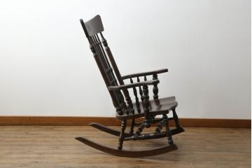 和製ビンテージ　希少な廃番品　松本民芸家具　木の味わいと職人の技が楽しめる304F型ロッキングチェア(板座チェア、アームチェア、イス、揺り椅子、ヴィンテージ)(R-075343)