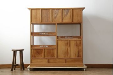 和製ビンテージ　温かみのある色合いと美しい木目が魅力の茶棚(違い棚、飾り棚、収納棚、戸棚、ヴィンテージ)(R-075345)