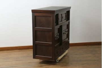 中古　美品!!　高級品!!　九州民芸家具　欅(ケヤキ)材　上質な和の空間を演出する水屋箪笥サイドボード(食器棚、茶タンス、サイドキャビネット、収納棚、戸棚、店舗什器)(R-075348)