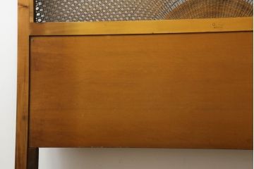 中古　イタリア製　メデア(Medea)　優美な佇まいが魅力的!!ラタンが涼し気な印象のヘッドボード(ベッドフレーム、ダブル)(定価約50万円)(R-075359)