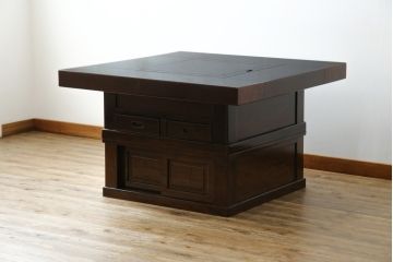 中古　鉄刀木(タガヤサン)　2wayでフレキシブルに使える!!和の空間づくりにおすすめの囲炉裏テーブル(木製火鉢、ダイニングテーブル、4人掛け、食卓、センターテーブル、ローテーブル)(R-075389)