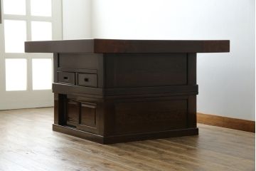 中古　鉄刀木(タガヤサン)　2wayでフレキシブルに使える!!和の空間づくりにおすすめの囲炉裏テーブル(木製火鉢、ダイニングテーブル、4人掛け、食卓、センターテーブル、ローテーブル)(R-075389)