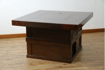 中古　鉄刀木(タガヤサン)　2wayでフレキシブルに使える!!和の空間づくりにおすすめの囲炉裏テーブル(木製火鉢、ダイニングテーブル、4人掛け、食卓、センターテーブル、ローテーブル)(R-075389)