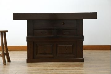 中古　鉄刀木(タガヤサン)　2wayでフレキシブルに使える!!和の空間づくりにおすすめの囲炉裏テーブル(木製火鉢、ダイニングテーブル、4人掛け、食卓、センターテーブル、ローテーブル)(R-075389)