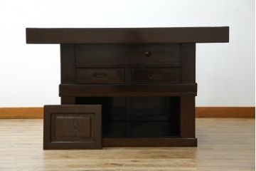 中古　鉄刀木(タガヤサン)　2wayでフレキシブルに使える!!和の空間づくりにおすすめの囲炉裏テーブル(木製火鉢、ダイニングテーブル、4人掛け、食卓、センターテーブル、ローテーブル)(R-075389)