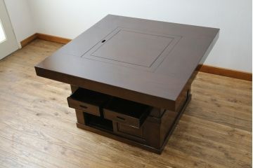 中古　鉄刀木(タガヤサン)　2wayでフレキシブルに使える!!和の空間づくりにおすすめの囲炉裏テーブル(木製火鉢、ダイニングテーブル、4人掛け、食卓、センターテーブル、ローテーブル)(R-075389)