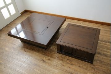 中古　鉄刀木(タガヤサン)　2wayでフレキシブルに使える!!和の空間づくりにおすすめの囲炉裏テーブル(木製火鉢、ダイニングテーブル、4人掛け、食卓、センターテーブル、ローテーブル)(R-075389)