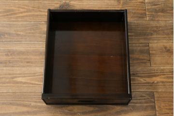 中古　鉄刀木(タガヤサン)　キャスター付き　美しい杢目が目を惹く収納付き板座チェア4脚セット(ダイニングチェア、椅子、イス)(R-075390)