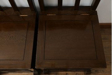 中古　鉄刀木(タガヤサン)　キャスター付き　美しい杢目が目を惹く収納付き板座チェア4脚セット(ダイニングチェア、椅子、イス)(R-075390)