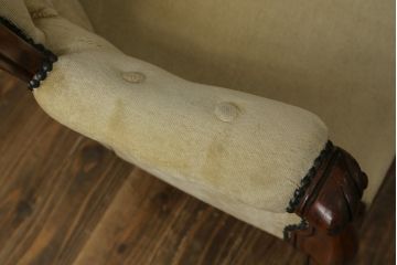 イギリスビンテージ　マホガニー材　優雅なデザインが目を惹くシェーズロング(カウチソファ、長椅子、2人掛けソファ、2P、二人掛け、英国、ヴィンテージ)(R-075397)