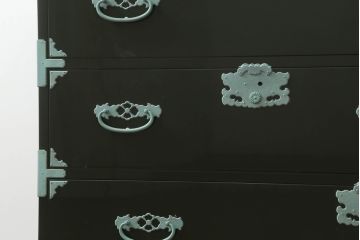 中古　美品　国産　職人手作り　総桐材　深緑色の呂色塗りが魅力的!モダンな桐箪笥(総桐箪笥、総桐たんす、和タンス、収納箪笥、整理箪笥、チェスト、引き出し)(R-075399)