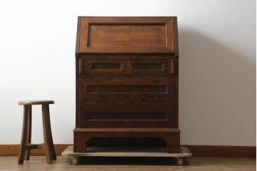 和製ビンテージ　高山式　松本民芸家具?　スタイリッシュなデザインが美しいライティングビューロー(机、ワークデスク、引き出し、サイドチェスト、作業台、在宅用、在宅ワーク用、ヴィンテージ)(R-075400)