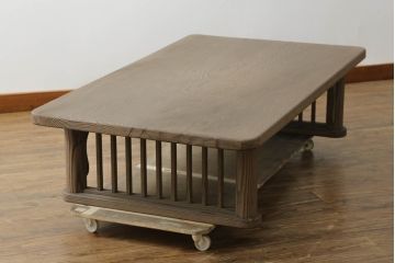 和製ビンテージ　美品!!　高級杉材　勘六作　木の風合いが楽しめる凝ったデザインの座卓(ローテーブル、センターテーブル、文机、座机、ヴィンテージ)(R-075402)