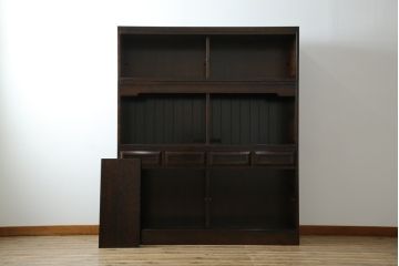 中古　美品　星野民芸(星野民藝)　落ち着いたシックな色合いが魅力の高山式食器棚(水屋箪笥、和風キャビネット、飾り棚、収納棚、戸棚)(R-075403)