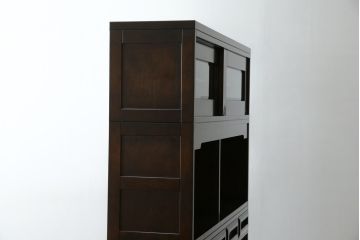 中古　美品　星野民芸(星野民藝)　落ち着いたシックな色合いが魅力の高山式食器棚(水屋箪笥、和風キャビネット、飾り棚、収納棚、戸棚)(R-075403)