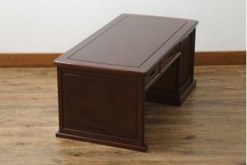 中古　美品　花梨(カリン)材　落ち着いた色味と上品な佇まいが魅力的な片袖机(ローテーブル、座机、文机、作業台、ワークデスク、唐木、在宅用、在宅ワーク用)(R-075405)