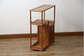 和製ビンテージ　最高級　肥松無垢材　品のある佇まいと美しい木目が魅力の飾り棚(違い棚、茶棚、収納棚、戸棚、ヴィンテージ)(R-075408)