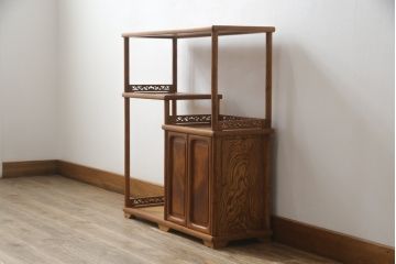 和製ビンテージ　最高級　肥松無垢材　品のある佇まいと美しい木目が魅力の飾り棚(違い棚、茶棚、収納棚、戸棚、ヴィンテージ)(R-075408)