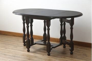 中古　松本民芸家具　M型バタフライ卓(楕円)　凝った脚のデザインが目を惹くバタフライテーブル(ドロップリーフテーブル、エクステンションテーブル、食卓、ダイニングテーブル、2人掛け、4人掛け、2P、4P)(定価約28万円)(R-075411)