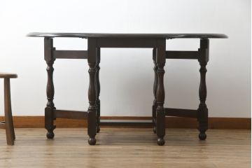 中古　松本民芸家具　M型バタフライ卓(楕円)　凝った脚のデザインが目を惹くバタフライテーブル(ドロップリーフテーブル、エクステンションテーブル、食卓、ダイニングテーブル、2人掛け、4人掛け、2P、4P)(定価約28万円)(R-075411)