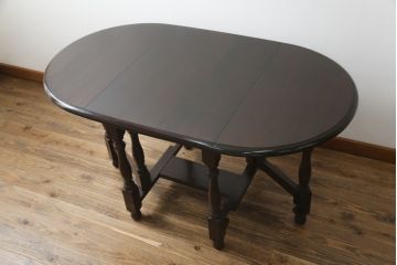 中古　松本民芸家具　M型バタフライ卓(楕円)　凝った脚のデザインが目を惹くバタフライテーブル(ドロップリーフテーブル、エクステンションテーブル、食卓、ダイニングテーブル、2人掛け、4人掛け、2P、4P)(定価約28万円)(R-075411)