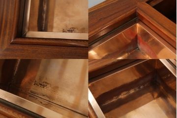 中古　美品!!　総欅(ケヤキ)材　趣ある佇まいが目を引く関西火鉢(ローテーブル、長火鉢、座卓、囲炉裏)(R-075415)