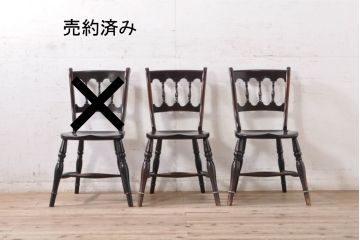 和製ビンテージ　松本民芸家具　#49A型ワイコムチェア　落ち着いた色味と滑らかな質感が美しいダイニングチェア2脚セット(板座チェア、椅子、イス、ヴィンテージ)(定価2脚で約21万)(R-075423)