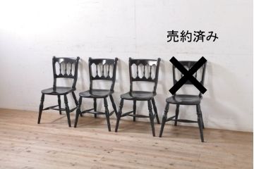 和製ビンテージ　松本民芸家具　#49A型ワイコムチェア　落ち着いた色味と滑らかな質感が美しいダイニングチェア3脚セット(板座チェア、椅子、イス、ヴィンテージ)(定価3脚で約31万5千円)(R-075426)
