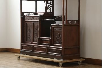 和製ビンテージ　花梨(カリン)材　凝った意匠が素敵な飾り棚(収納棚、戸棚、茶棚、違い棚、ヴィンテージ)(R-075428)