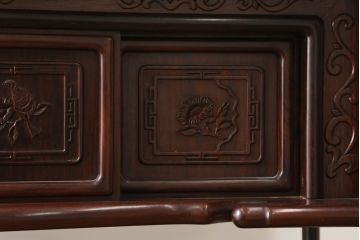 和製ビンテージ　花梨(カリン)材　凝った意匠が素敵な飾り棚(収納棚、戸棚、茶棚、違い棚、ヴィンテージ)(R-075428)