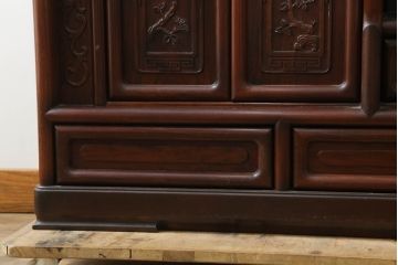 和製ビンテージ　花梨(カリン)材　凝った意匠が素敵な飾り棚(収納棚、戸棚、茶棚、違い棚、ヴィンテージ)(R-075428)