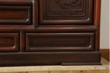 和製ビンテージ　花梨(カリン)材　凝った意匠が素敵な飾り棚(収納棚、戸棚、茶棚、違い棚、ヴィンテージ)(R-075428)