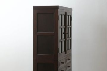 中古　松本民芸家具　落ち着きのある洗練された佇まいが魅力のG-1型面取食器棚(カップボード、収納棚、戸棚、キャビネット、本箱、上下バラ売り可能)(定価約57万円)(R-075429)
