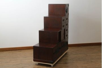 中古　美品　仙台民芸箪笥(仙台箪笥)　欅産業　拭き漆塗りが美しい階段箪笥(和たんす、収納箪笥、整理タンス、引き出し)(R-075430)