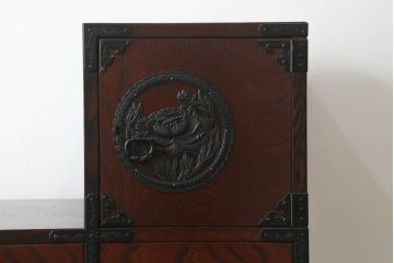 中古　美品　仙台民芸箪笥(仙台箪笥)　欅産業　拭き漆塗りが美しい階段箪笥(和たんす、収納箪笥、整理タンス、引き出し)(R-075430)