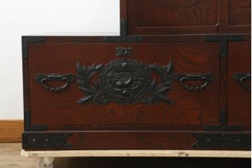 中古　美品　仙台民芸箪笥(仙台箪笥)　欅産業　拭き漆塗りが美しい階段箪笥(和たんす、収納箪笥、整理タンス、引き出し)(R-075430)