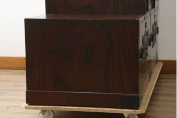 中古　美品　仙台民芸箪笥(仙台箪笥)　欅産業　拭き漆塗りが美しい階段箪笥(和たんす、収納箪笥、整理タンス、引き出し)(R-075430)