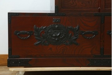 中古　美品　仙台民芸箪笥(仙台箪笥)　欅産業　拭き漆塗り　力強い木目が魅力の階段箪笥　(R-075430)