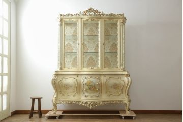 中古　SILIK(シリック)　ロココ調　繊細で気品のある装飾に目を奪われるキャビネット(キュリオケース、飾り棚、収納棚、カップボード、店舗什器)(R-075433)