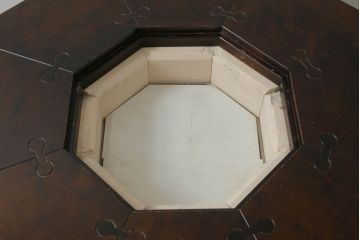 中古　星野民芸(星野民藝)　2way　個性的なデザインが存在感を放つ八角炉とサイドテーブルのセット(ダイニングテーブル、囲炉裏テーブル、2人掛け、4人掛け、バラ売り可能)(R-075435)