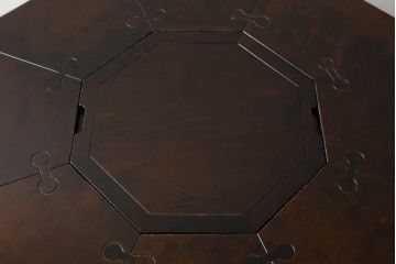 中古 星野民芸(星野民藝) 2way 個性的なデザインが存在感を放つ八角炉とサイドテーブルのセット(ダイニングテーブル、囲炉裏テーブル、2人掛け、4人掛け、バラ売り可能)(R-075435)