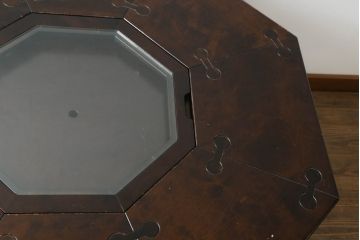中古　星野民芸(星野民藝)　2way　個性的なデザインが存在感を放つ八角炉とサイドテーブルのセット(ダイニングテーブル、囲炉裏テーブル、2人掛け、4人掛け、バラ売り可能)(R-075435)